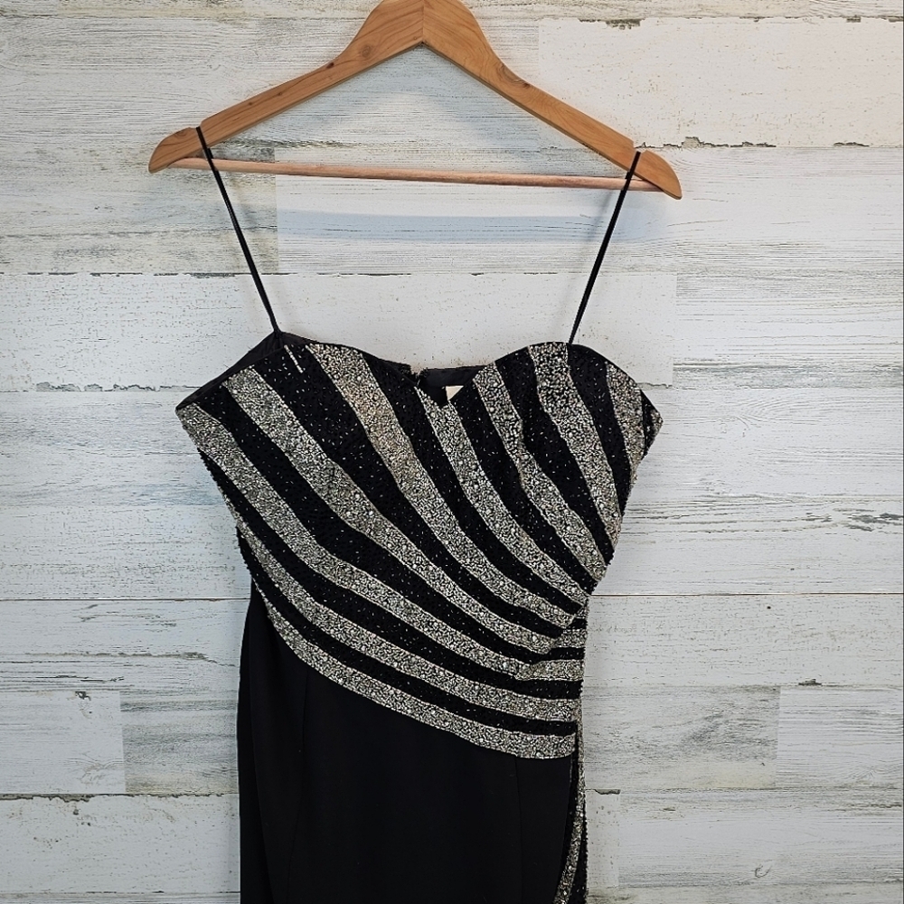 VTG Cassandra Stone Elegant Black Silver Beaded Evening Dress Side Slit Sz 12 - Picture 4 of 14